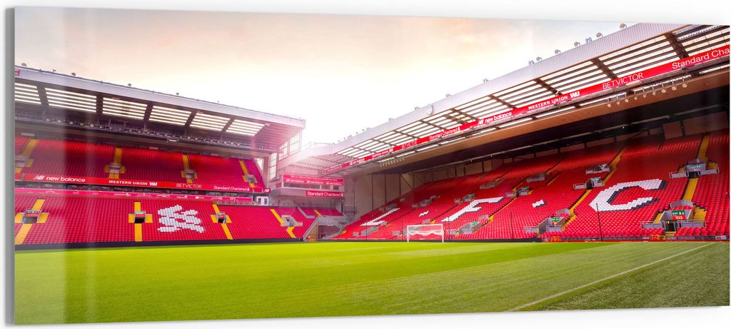 DEQORI Glasbild Echtglas 125x50 cm 'Anfield Road, Liverpool' Wandbild Bild modern Deko