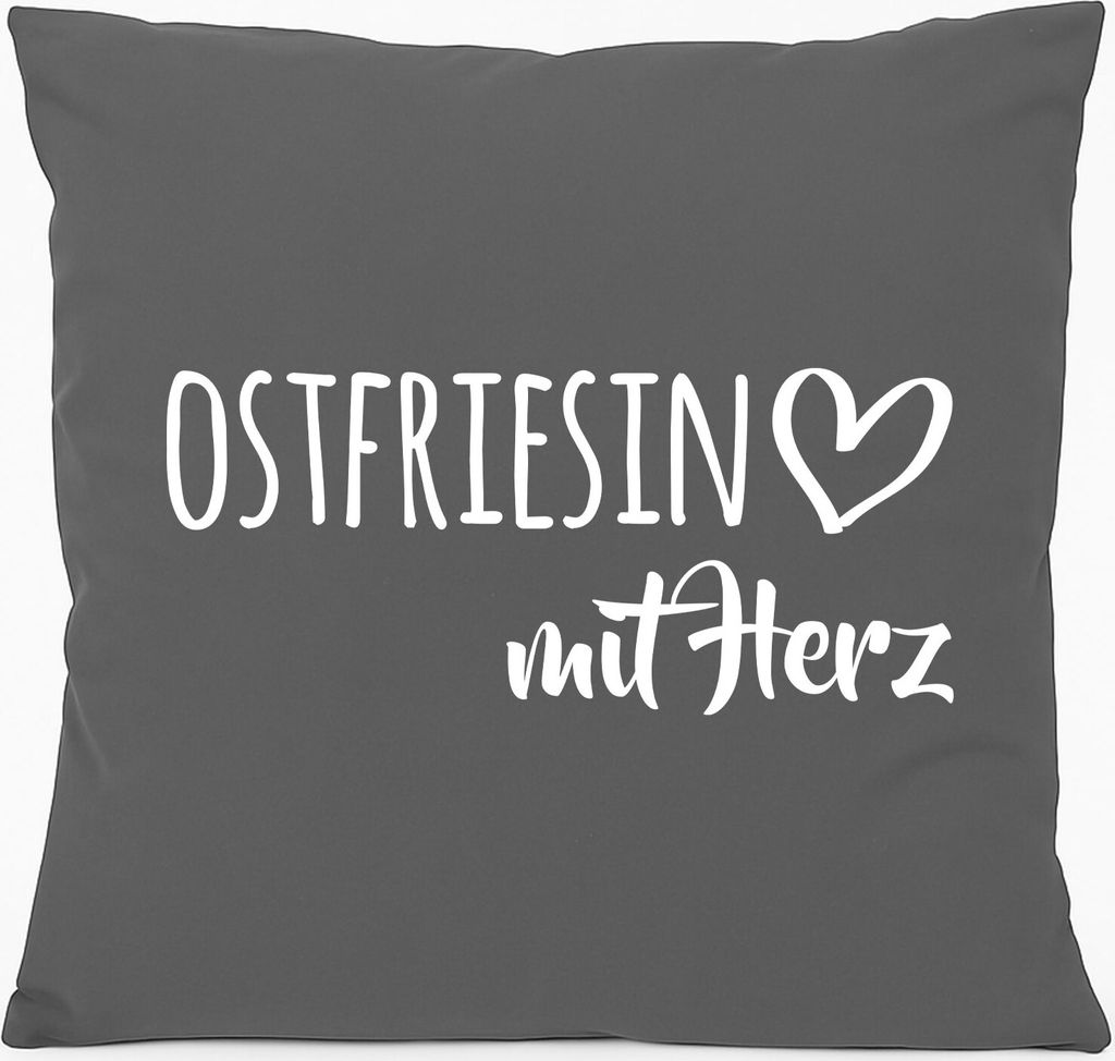 Huuraa Sofakissen Ostfriesin mit Herz Geschenk 40x40cm mit Füllung Steel Grey Baumwolle Ostfriesin Mitbringsel