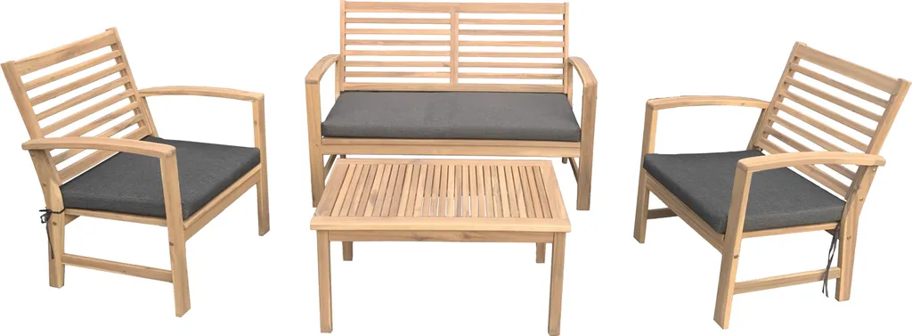 Salon de jardin bas 4 personnes GOA en acacia massif et assises grises