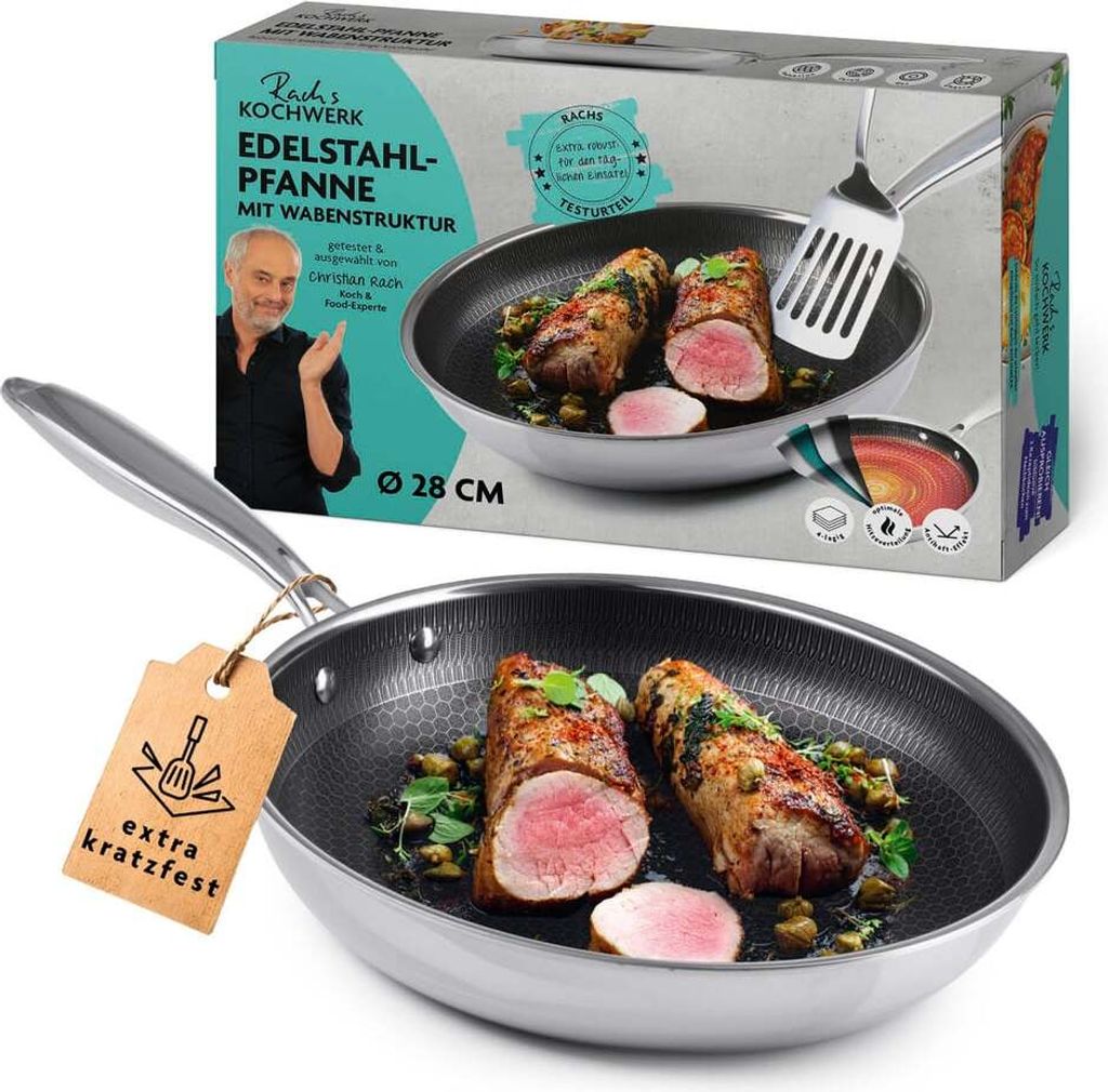 Rachs KOCHWERK Edelstahlpfanne mit Wabenstruktur Ø28cm, Produktbild 