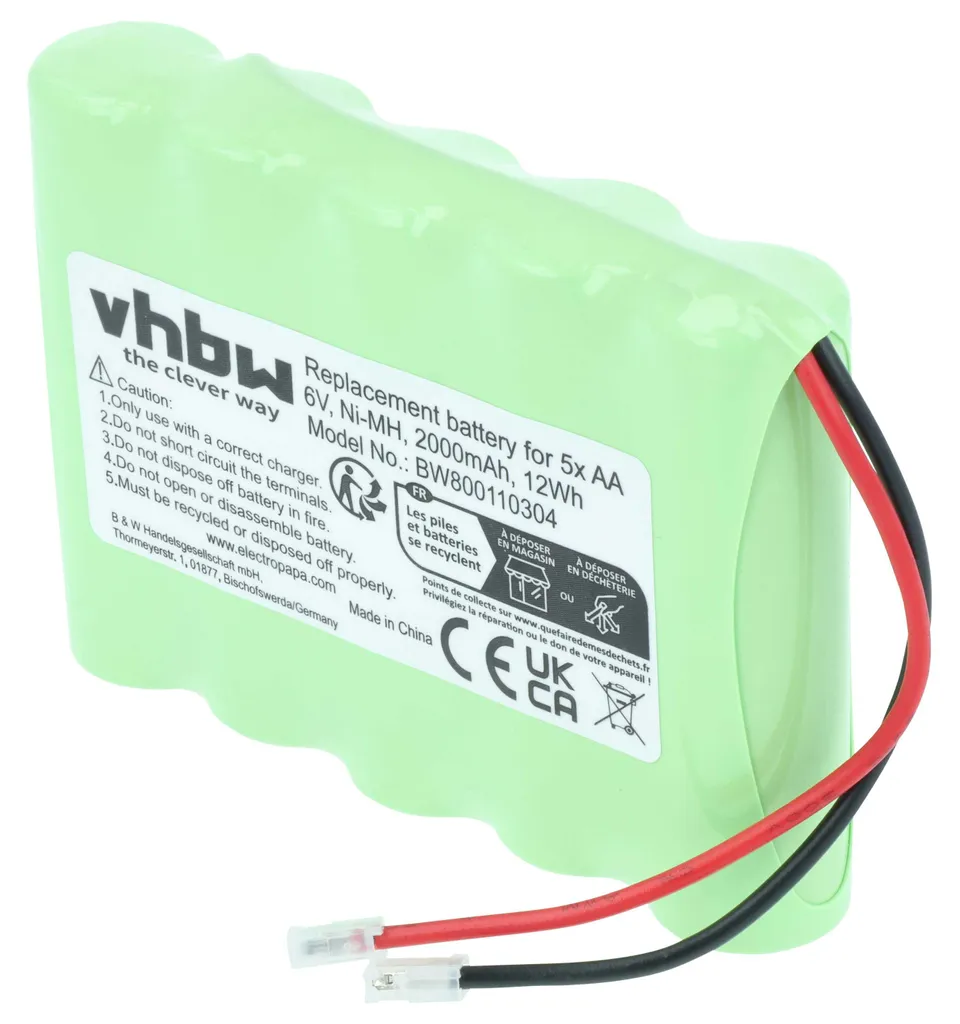 Pack 5x Piles AA 6V 2000mAh vhbw Haute Capacité NiMH pour Divers Objets - 9