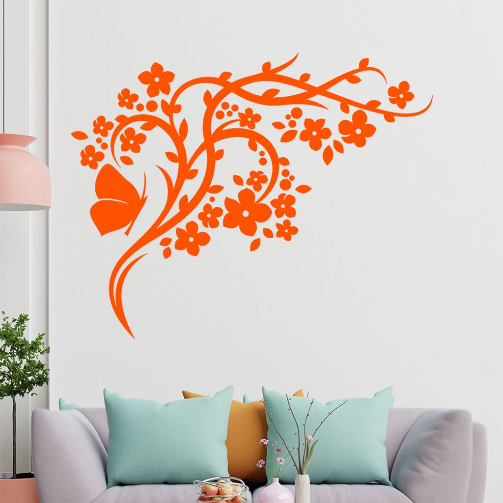 Falter Schmetterling Blüte Wandtattoo in 6 Größen - Wandaufkleber Wall Sticker - Dekoration, Küche, Wohnzimmer, Schlafzimmer, Badezimmer