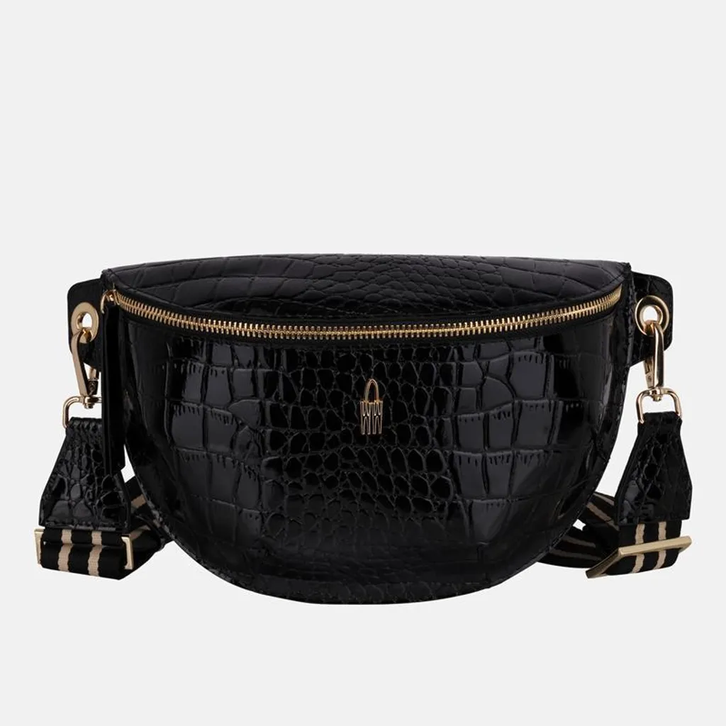 Sac ZOYA cuir croco noir brillant - Design structuré et luxueux