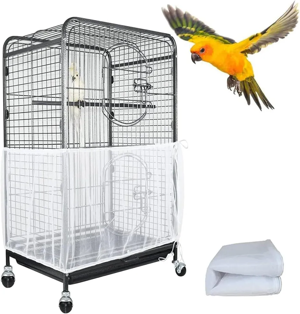 Filet nylon blanc 300x40 cm pour cage à oiseaux et perroquets XL