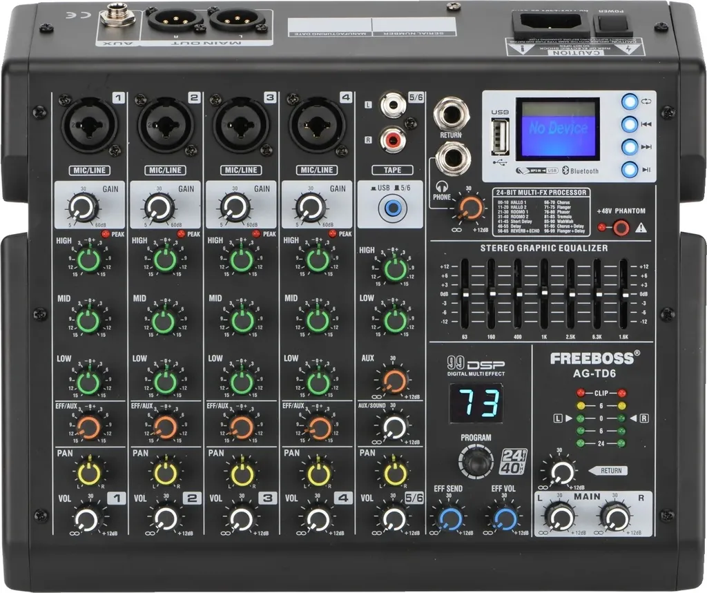 Mixer Audio 6 Canali 99 Effetti DSP Professionale - Connettore UE