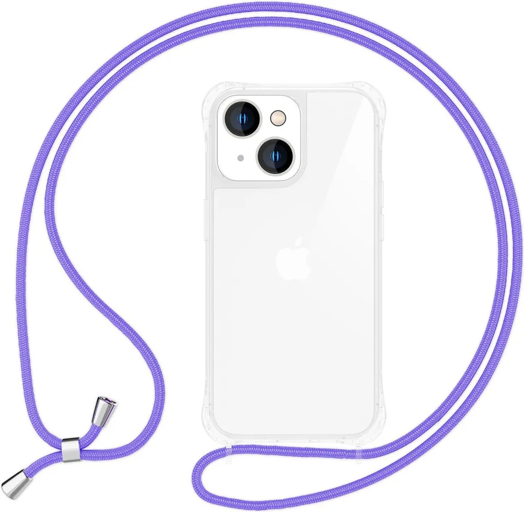 Custodia iPhone 15 Plus Viola con Cordino Regolabile | Protezione Soft-Touch