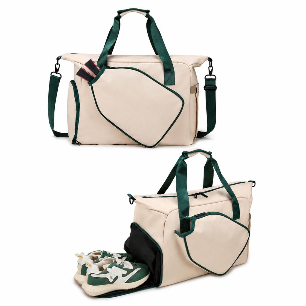 Multifunktionale Tennistasche, Tennisrucksack mit separatem Schuhfach, Khaki