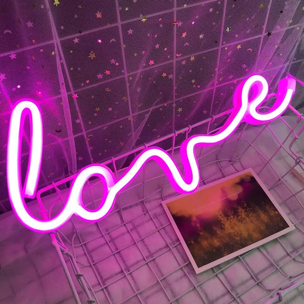 Luce Notturna Neon LED LOVE Cuore Rosa - Sicura per Bambini USB/Pile