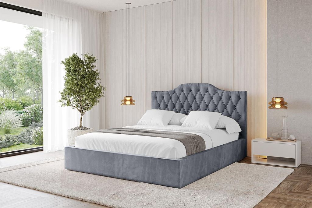 ALTDECOR Polsterbett mit Bettkasten - FALIO - 180x200 Grau Casablanca - Bett ohne Matratze - Doppelbett mit Stauraum und Latternrost - Boxbett mit ...