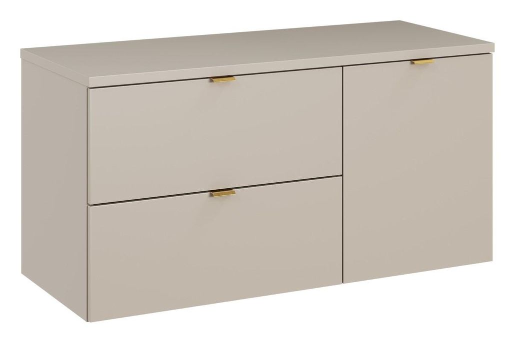 Waschbeckenunterschrank 60 cm Beistellschrank 40 cm mit Wäschekorb & Arbeitsplatte 100 cm Möbelwaschbecken, Dalia Cashmere D BM358 - Kaschmir/Matt