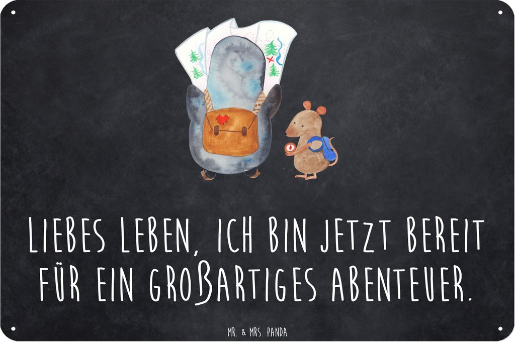 Mr. & Mrs. Panda tafel Pinguin & Maus Wanderer DIN A3 - Kreidetafel - Geschenk, Schild, Wandern, Wandbild, Abenteuer, Blechschild, wandtafel, Türs...