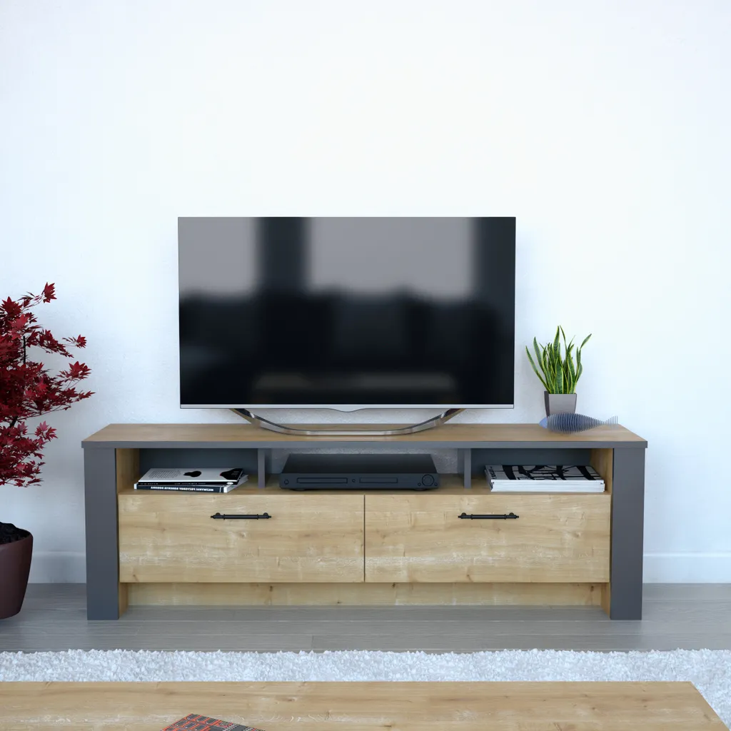 Banc TV Scandinave Decorotika Manhattan Chêne Foncé pour Salon Moderne