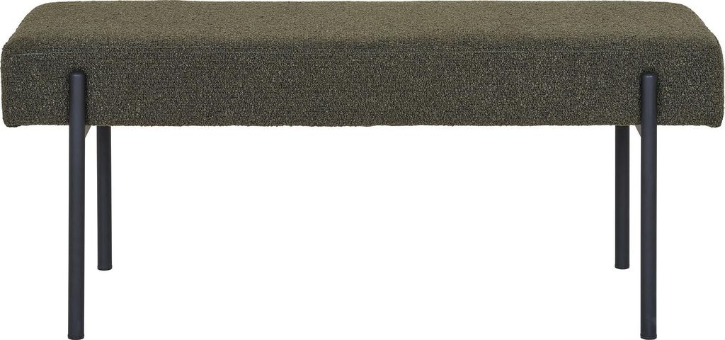 Moderne Bank Swindon gepolstert Bouclé Dunkelgrün mit schwarzem Metallgestell 100x36x42,5 cm