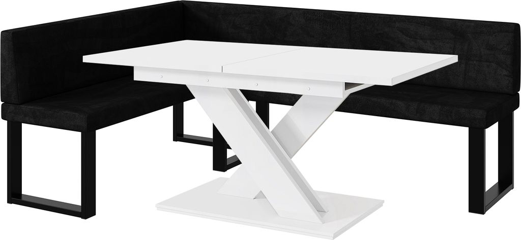 MEBLINI Eckbank für Esszimmer mit ausziehbarem Tisch - Küchenbank - Essecke - Sitzecke Küche - TONI - U-Beine 142x196x87cm Links - Schwarz Samt/...