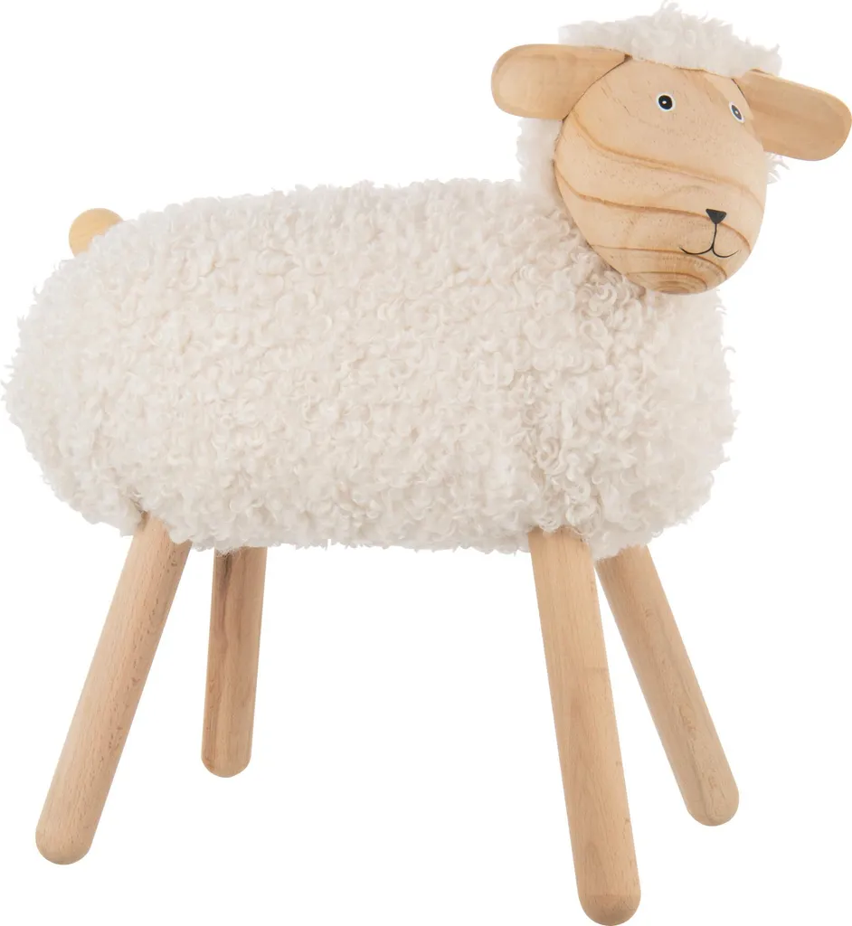 Grand Mouton Blanc Cassé Déco : Hêtre et Peluche Synthétique J-Line