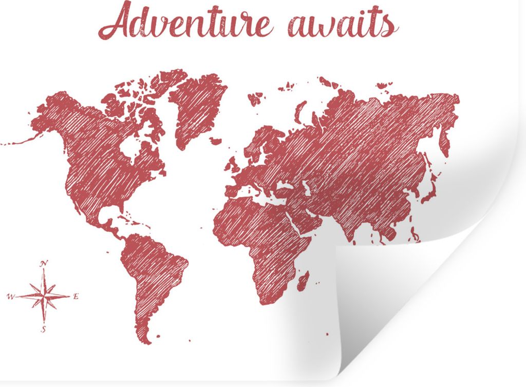 MuchoWow Wandtattoo Wandsticker Wandaufkleber Weltkarte - Rot - Weiß 160x120 cm Selbstklebend und Repositionierbar - Selbstklebend - Fototapeten
