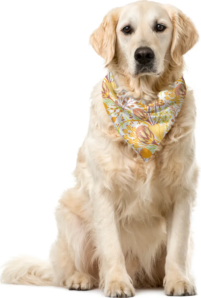 ABAKUHAUS Bandana per animali domestici con fiori, design semplice con fiori selvatici, 40x40 cm, bianco e multicolore