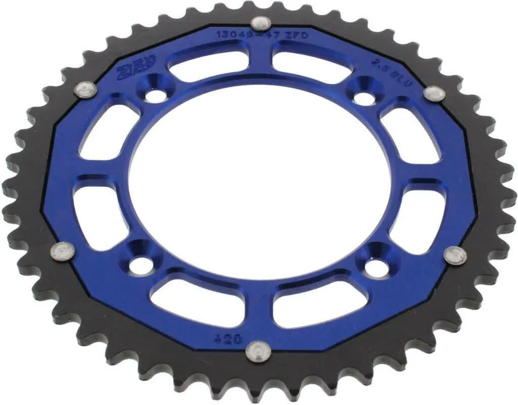 Couronne arrière ZF 47 dents pas 420 bleu et noir pour YZ 65