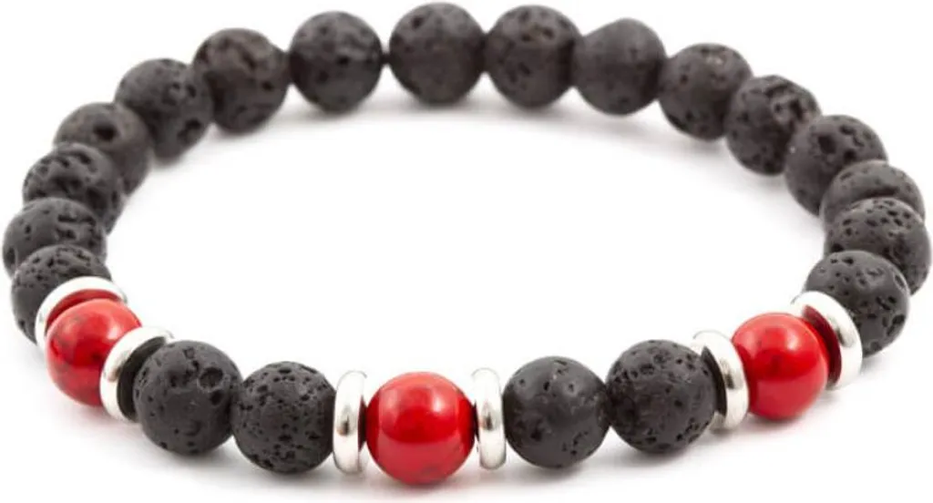 Bracelet de perles pierre de lave et Howlite MINK55 - Longueur 19 cm