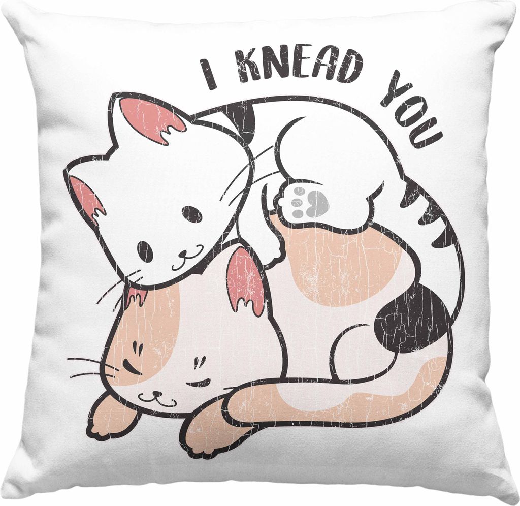 Trendation - Valentinstag Deko-Kissen mit Füllung 40x40 Geschenk für Ihn Sie Lustig Katze Geschenkidee Becher Freund Freundin Liebe Paare (Rosa)