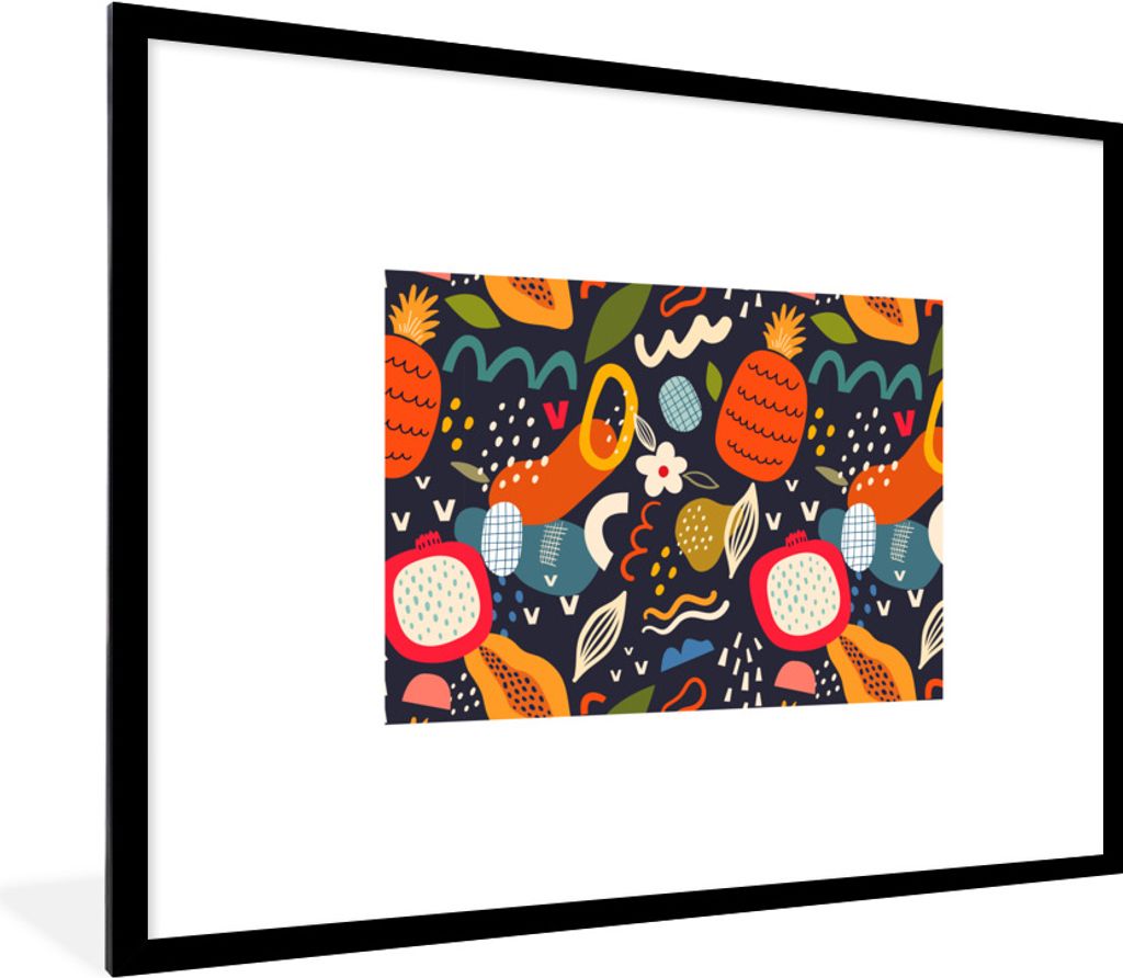 MuchoWow Gerahmtes Poster Ananas - Obst - Blume - Birne 80x60 cm - Poster mit Schwarzem Bilderrahmen Wandposter Rahmen Foto Bilder - Schlafzimmer...