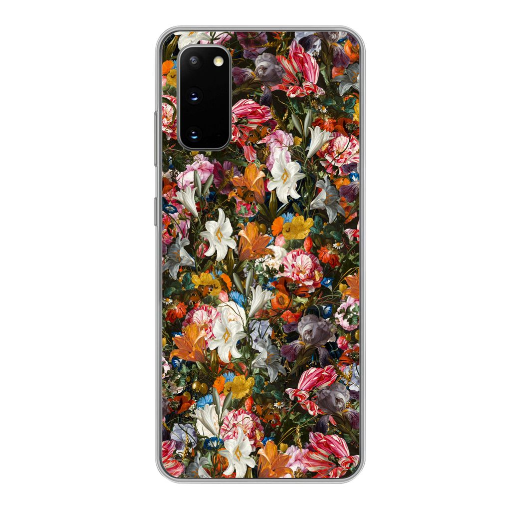 MuchoWow Handyhülle Schutzhülle Hülle für Samsung Galaxy S20 Blumen - Schmetterling - Design - Kunst - Abstrakt - Malerei - Alte Meister Sili...