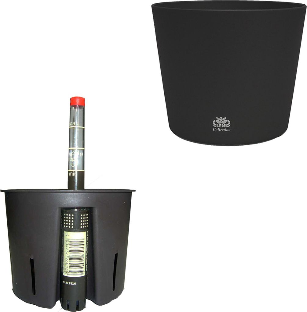 Set3 Blumentopf Flori Ø 16 schwarz+Kulturtopf+Wasserstandsanzeiger