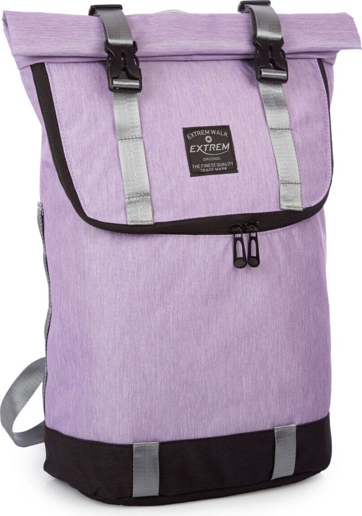 Bag Street Damen Rucksack für Ausflüge Trekkingrucksack mit Laptopfach und Rollverschluss Lila