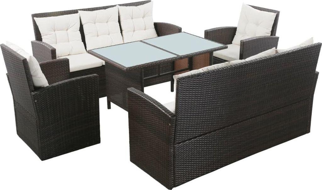 The Living Store 5-tlg. Garten-Lounge-Set mit Auflagen Poly Rattan Braun