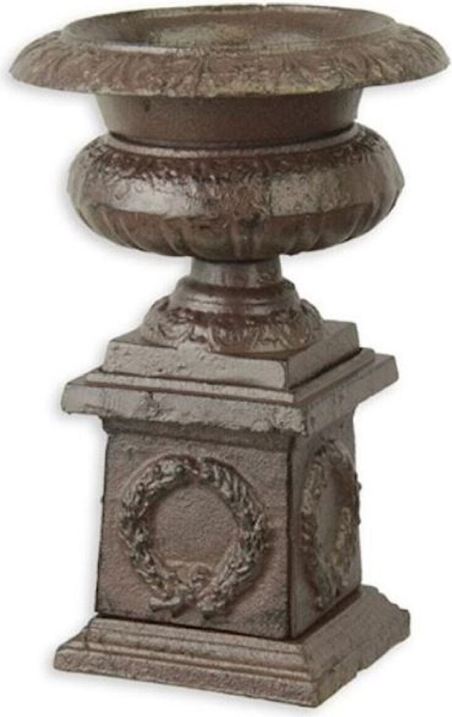 Casa Padrino Barock Vase Antik Braun Ø 14,3 x H. 21,7 cm - Kleine runde Gusseisen Blumenvase mit Sockel - Garten Deko Vase - Barock Deko Accessoires