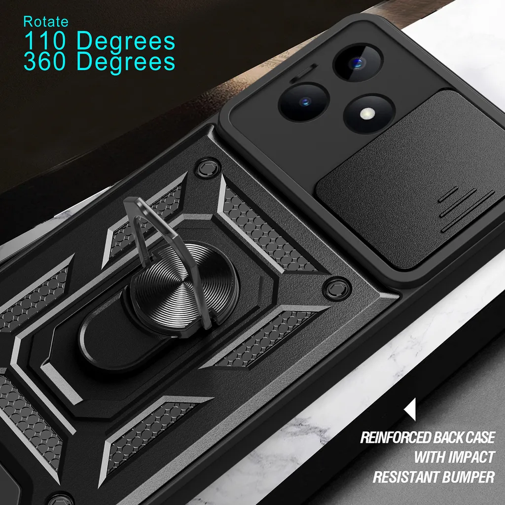 Custodia Protettiva Realme C53: Silicone Oro con Kickstand Anello - 7