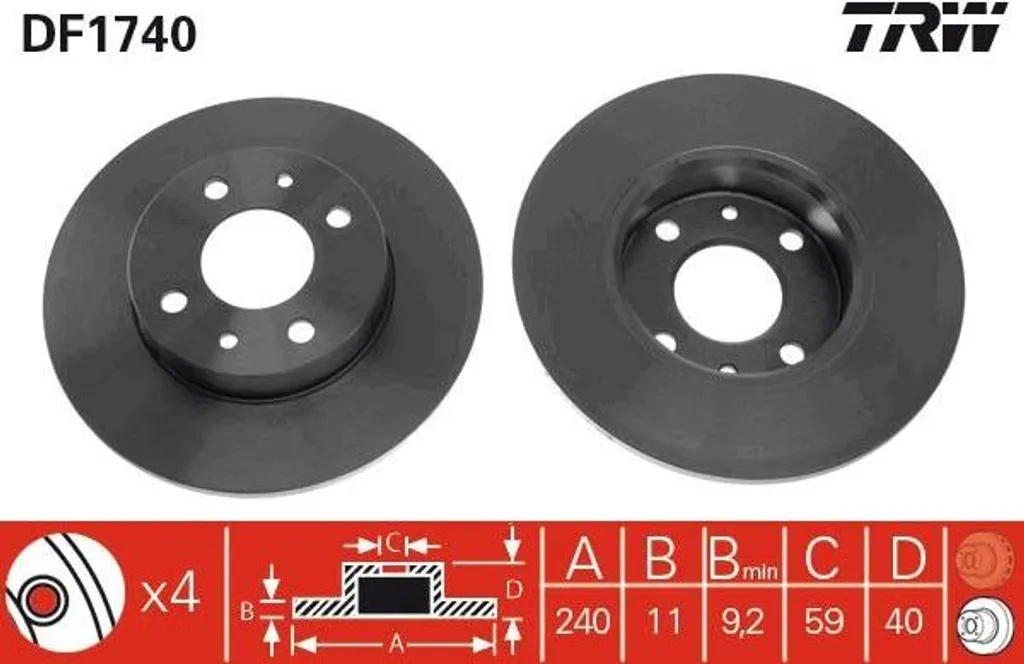 Disque de frein arrière TRW DF1740 compatible Alfa Romeo 155 1.8 2.0