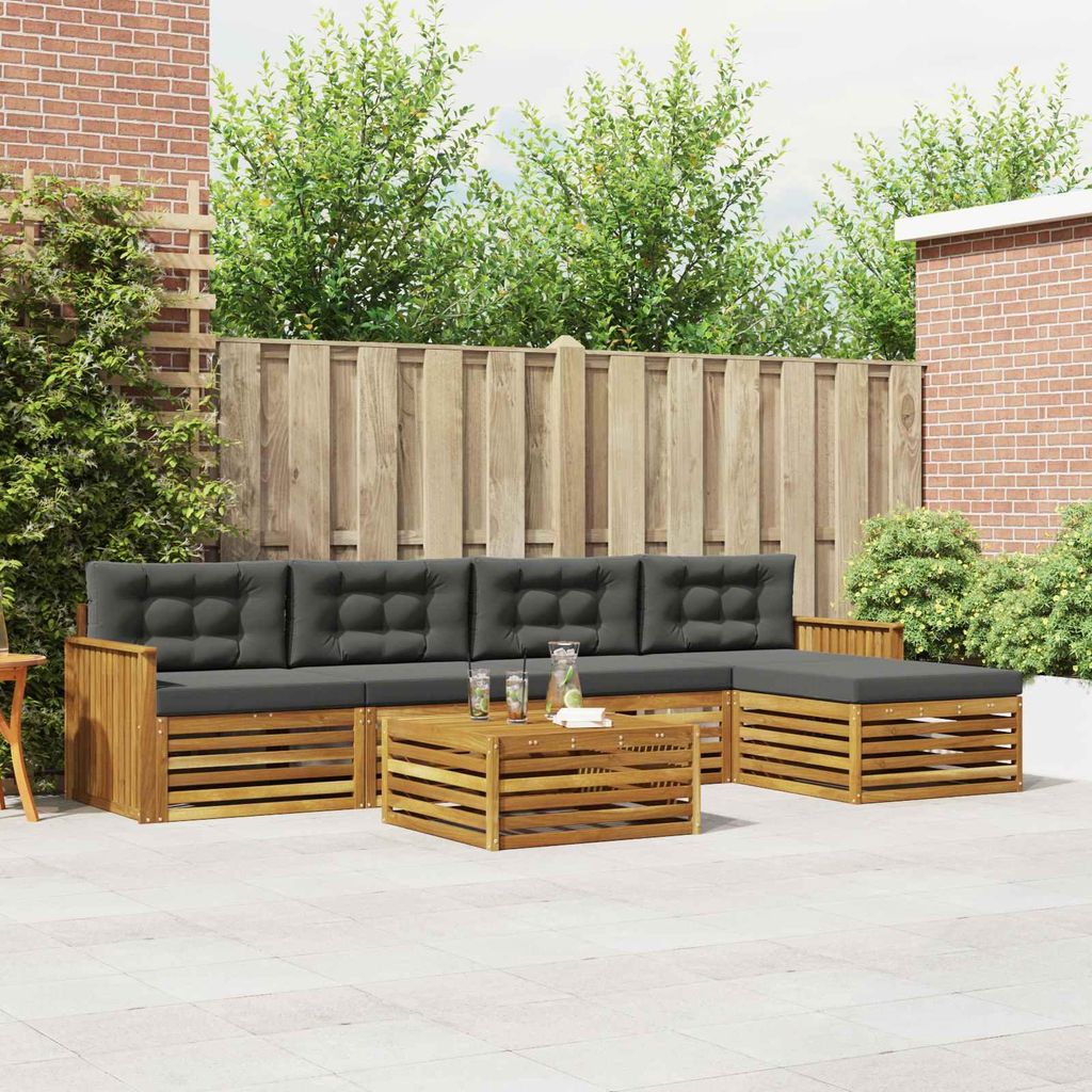 "Neues Produkt" Outdoor-Sofagarnitur ANTI-UV - CLORIS - mit Kissen - 6 pcs - Natur und Anthrazit - Modern Gartensofas V1230