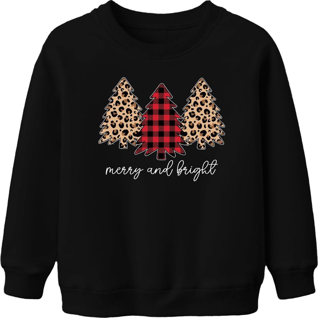 Merry and bright Tannenbaum Kariert - Weihnachten Weihnachtsgeschenk Christmas Uni Kinder Weihnachtspullover, Schwarz, 104