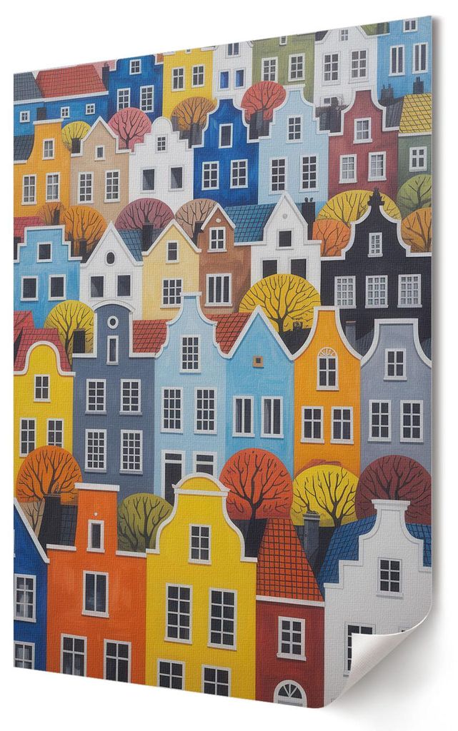 Bunte Mietshäuser- Kunstdruck A1 (59x84 cm) - Dekorativ, ausdrucksstark- Wandbild für Wohnzimmer Schlafzimmer & Flur, Modernes Poster Wanddeko, U...