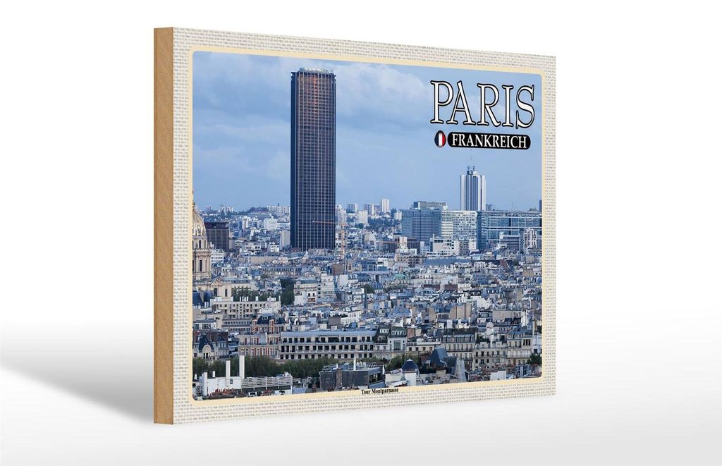Holzschild Reise 30x20cm Paris Frankreich Montparnasse Hochhaus