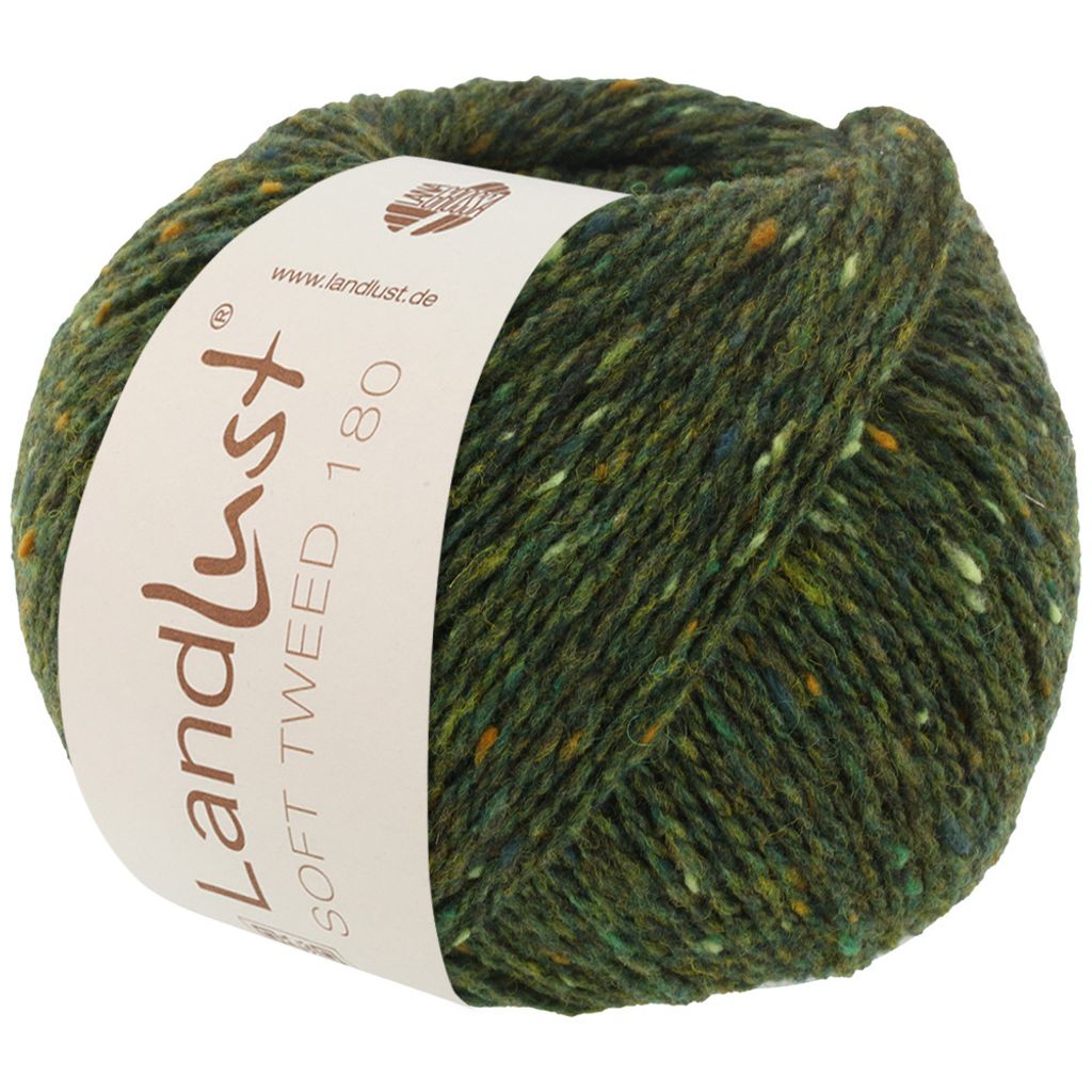 Lana Grossa Landlust Soft Tweed 180 klassisch verzwirntes Tweedgarn aus Schurwolle mit mehrfarbigen Noppen Farbe 107 - Dunkelgrün meliert