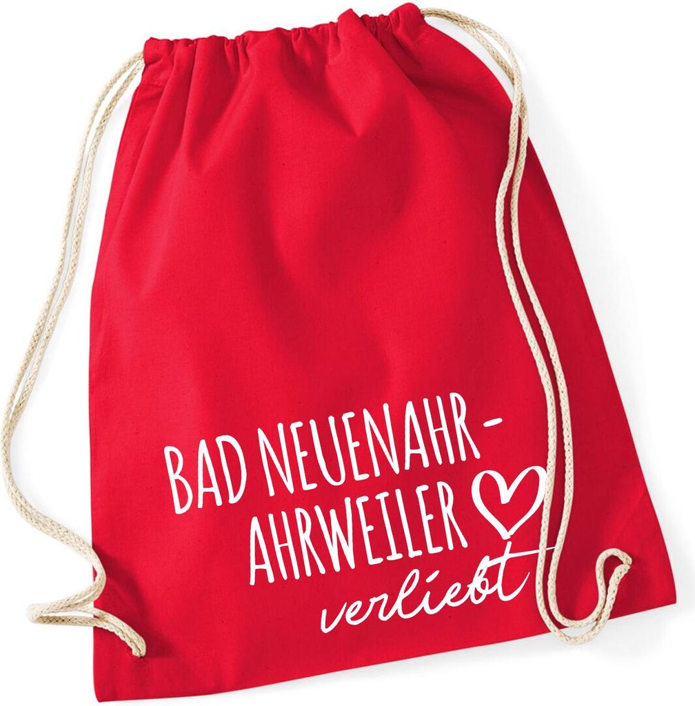 Huuraa Turnbeutel Bad Neuenahr-Ahrweiler verliebt 12 Liter Classic Red Baumwolle Rucksack Geschenkidee