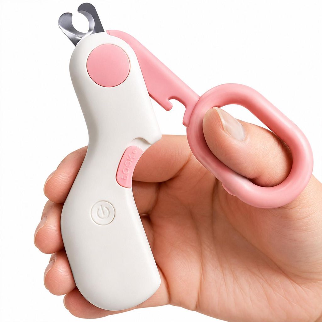 Katzen-Nagelknipser, Kleiner Hunde-Nagelschneider mit Dual-Mode-LED-Licht für die Nagelgesundheitspflege von Haustieren, Rosa