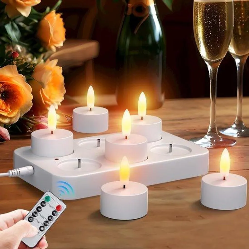 Lot de 6 bougies LED rechargeables avec minuterie et effet vacillant