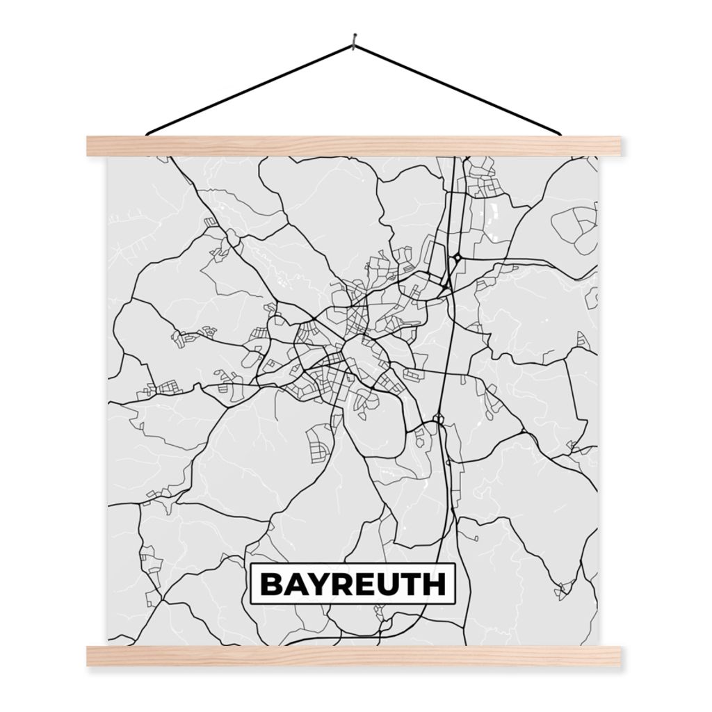 MuchoWow Textilposter Karte - Bayreuth- Deutschland - Stadtplan - Karte 60x60 cm mit holzfarbenen Rahmen - Wanddekoration