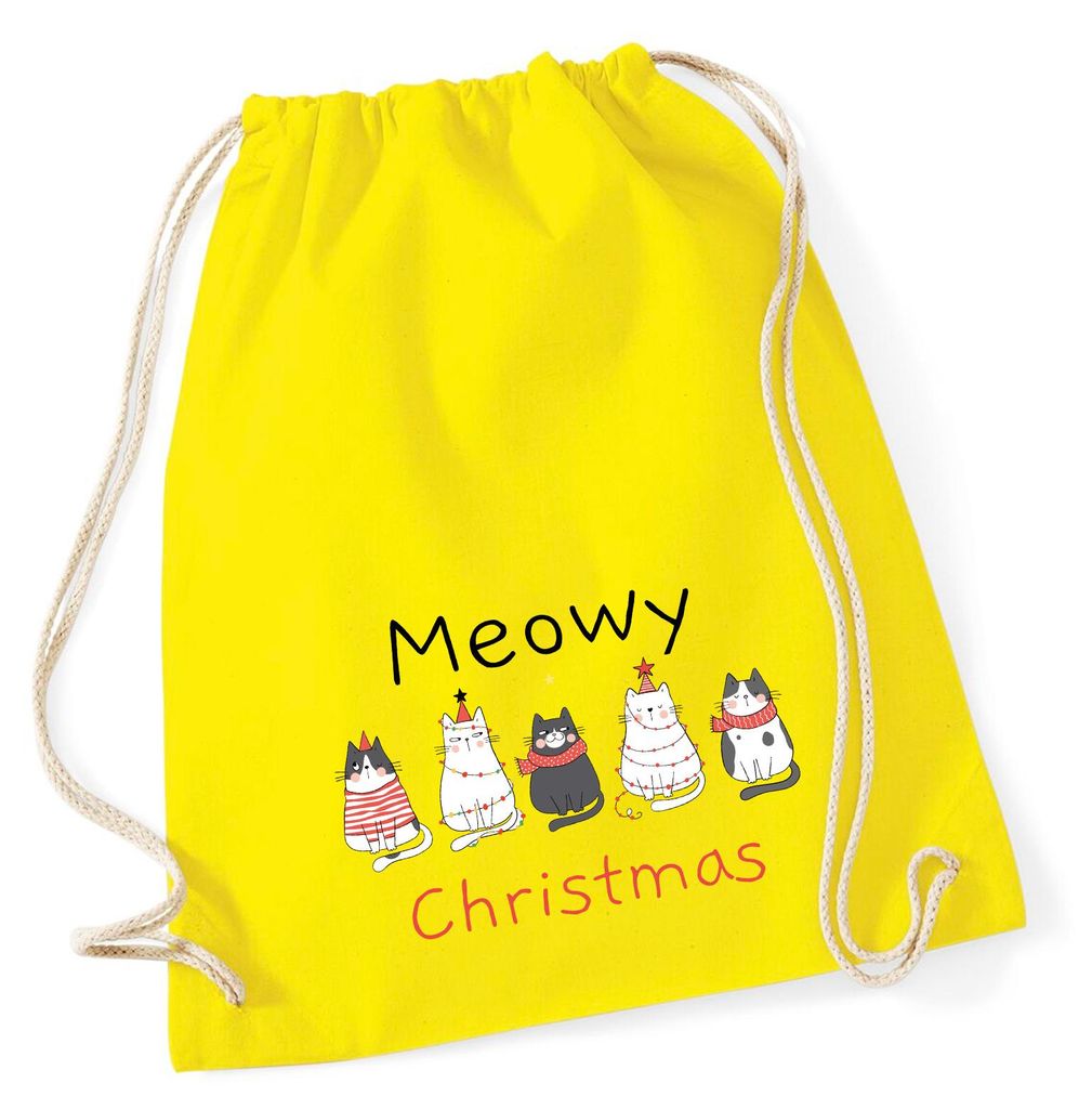 Huuraa Turnbeutel Meowy Christmas Katzen 12 Liter Yellow Baumwolle Rucksack Geschenkidee