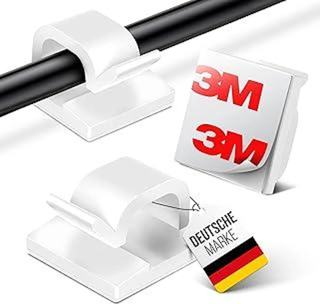 MYMIND Fissaggio per cavi autoadesivo [ADESIVO 3M] 50 pezzi Indoor & Outdoor - Clip per cavi per la gestione dei cavi - Fissaggi per cavi e organizzatore di cavi sulla scrivania - Fissaggio per cavi Catena luminosa (bianca)