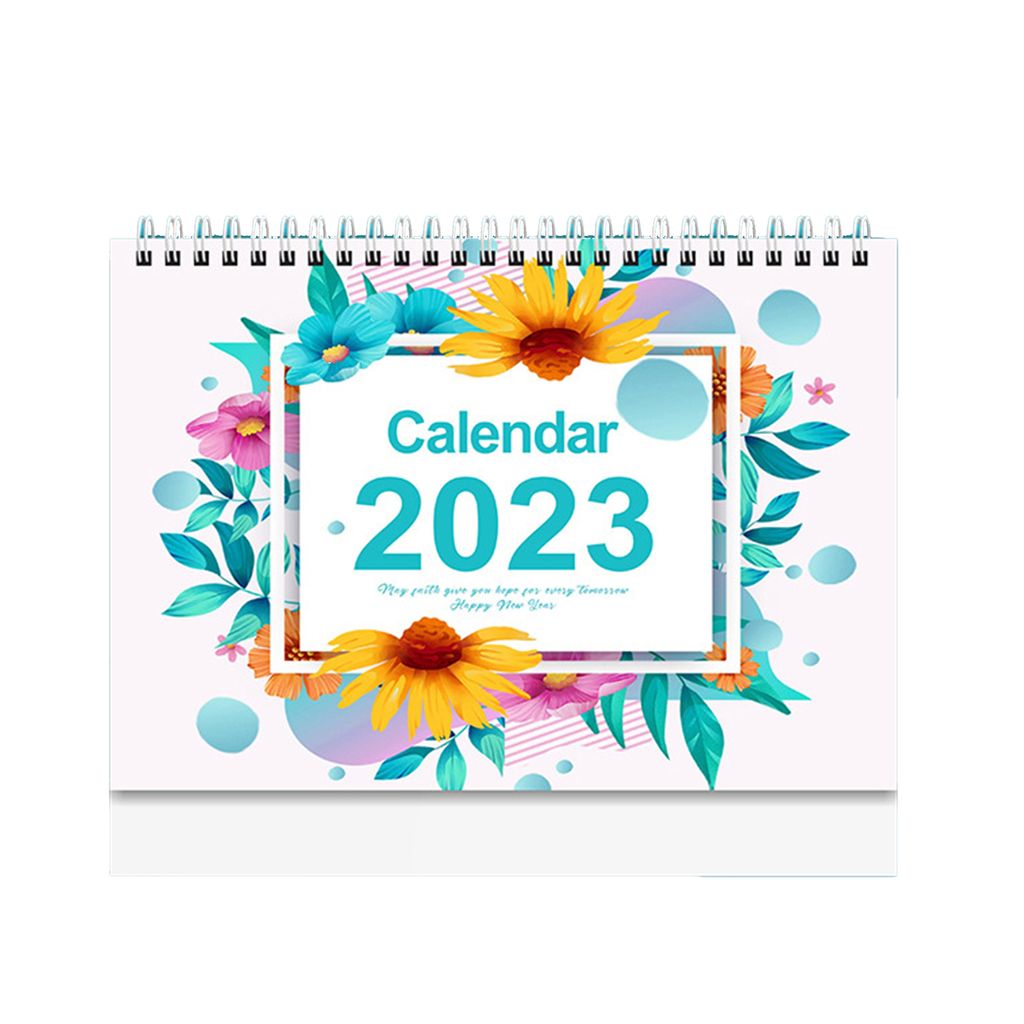 Desktop-Kalender Englisch Print Clear Muster Twin Spiralbindung selbststehende flexible jährliche Agenda Organizer Office Supplies 2023 Stand Desk...