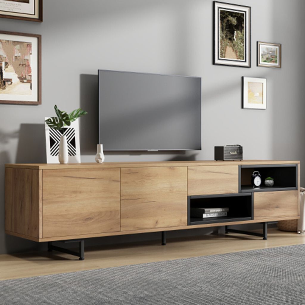 TV-Schrank,TV-Boards Aufbewahrungsfunktionen,offener Stauraum mit Leiterfächern, bietet Platz für bis zu 70-Zoll-TVs