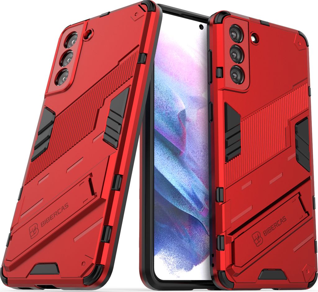 Armor Hülle für Samsung Galaxy S21 FE 5G, Hybrid PC TPU Bumper Stoßfestes Schutzhülle mit Standfunktion für Galaxy S21 FE 5G Rot
