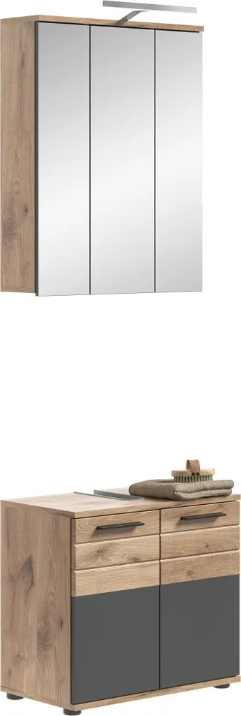 Rangement salle de bain : ensemble meuble vasque et miroir LED anti-désordre