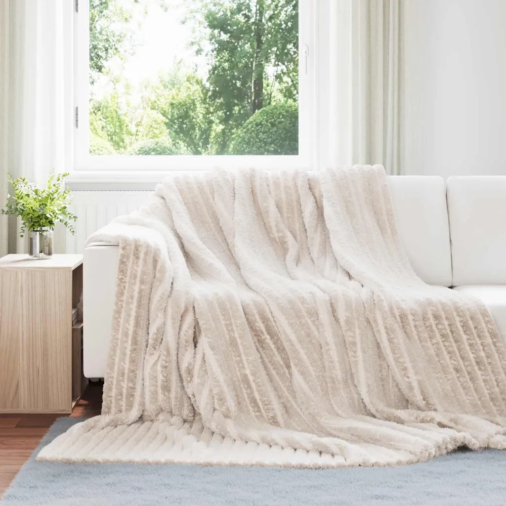 Exclusivo Mezcla Coperta Plaid Pile di Flanella per Divano, 220x240 CM Coperta Letto Matrimoniale con Motivo a Scacchi, Morbida e Calda, Beige