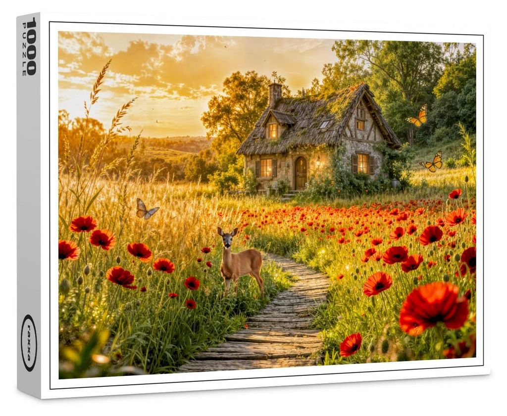 raxxa Premium-Puzzle "Poppy Field Cottage with Wooden Path", 1000 Teile