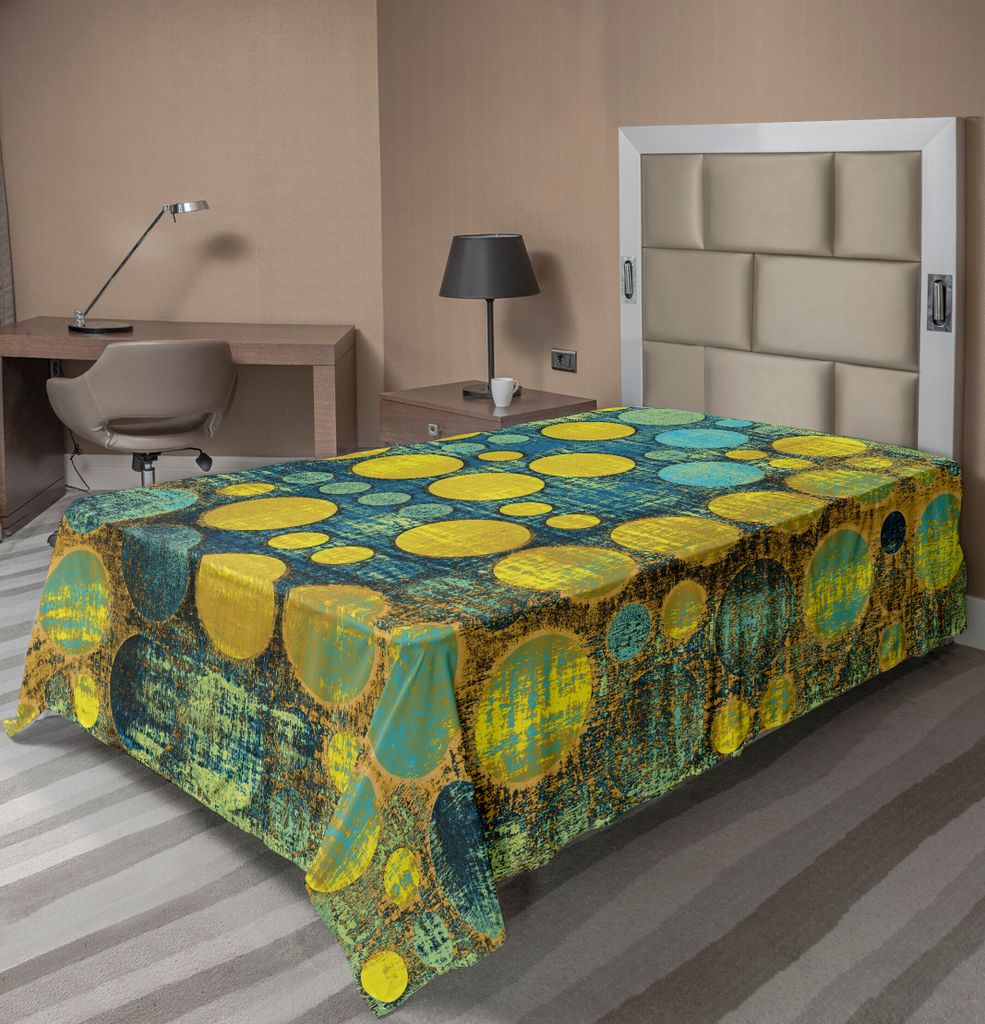 ABAKUHAUS Punktmuster Bettlaken, Polka Dots Muster Im Stil 60Er Jahre Vintage Groovy Scheinen Kreise Punkte Druck, weiches bequemes oberes Bettlake...